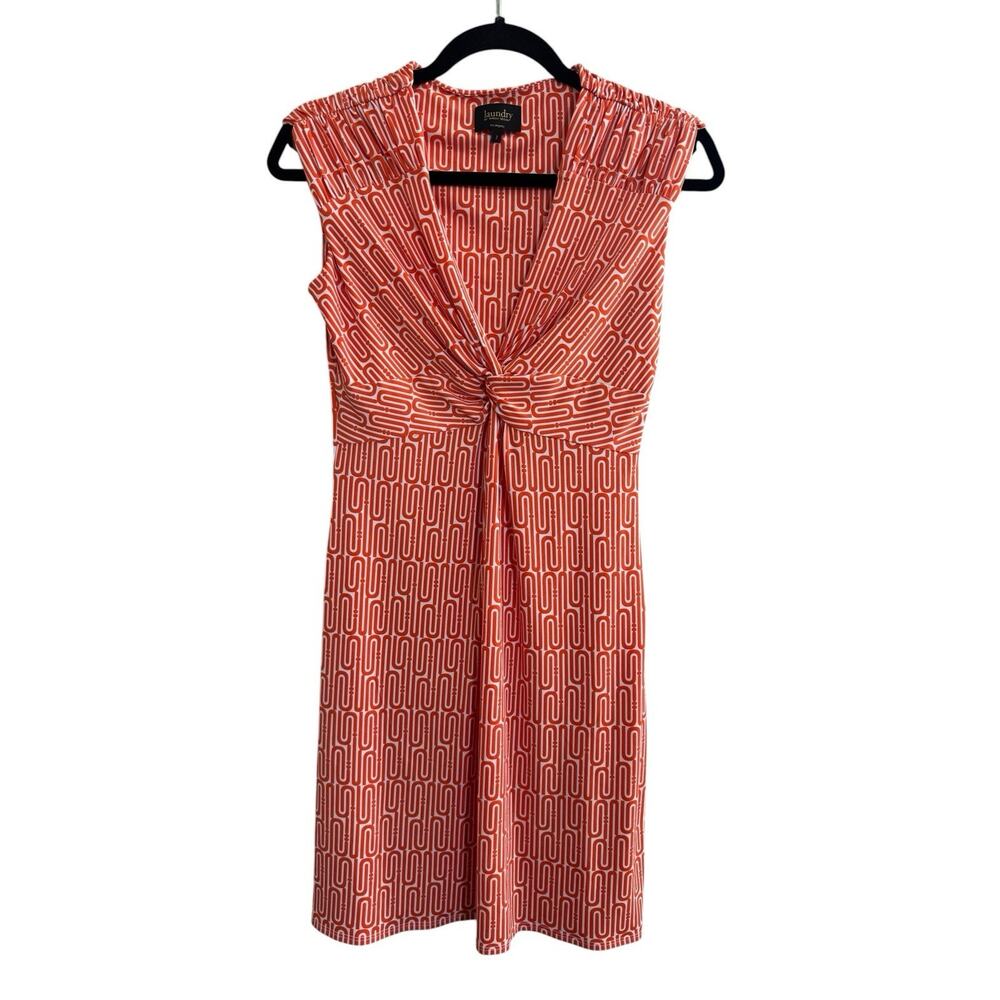 Laundry By Shelli Segal Size 2 Women’s Geometric Dress V Neck Orange #6914